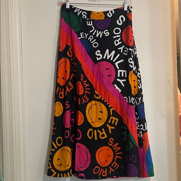 NWT RARE FARM Rio x Smiley Graphic A-Line Skirt - Black, Pink, Orange - Picture 7 of 8